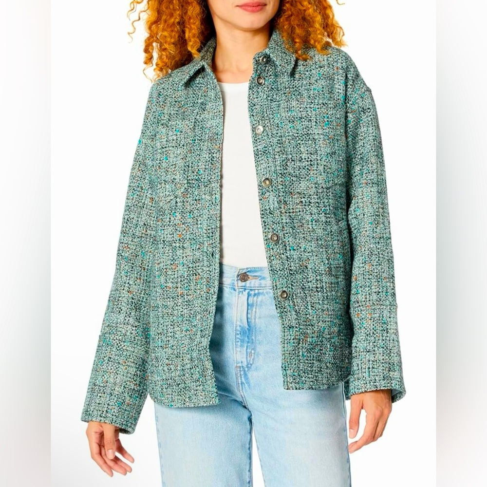 Derek Lam Collective NWOT Crosby Tweed Jacket Teal Blue SZ 38 S/M